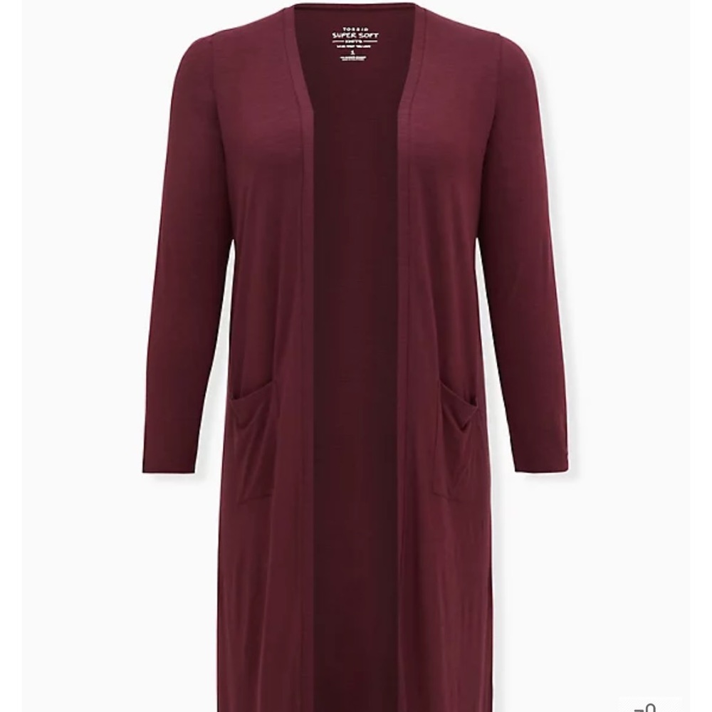 NWT - Torrid Super Soft Slub Burgundy Purple Open Front Longline Cardigan, 1x